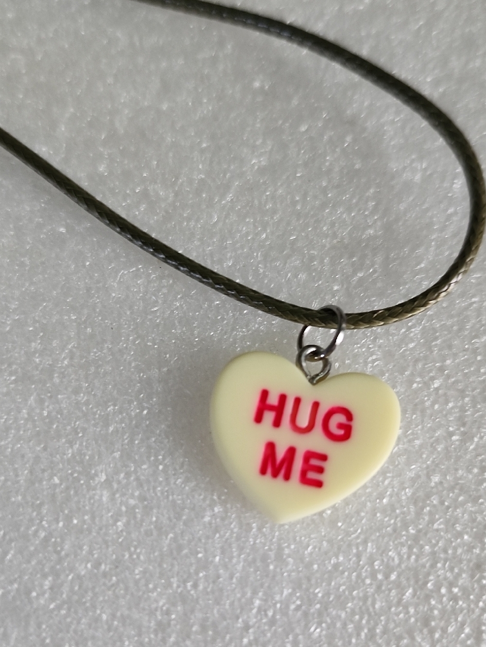 Hand Crafted Soft Yellow Heart Pendant Necklace with Red Text